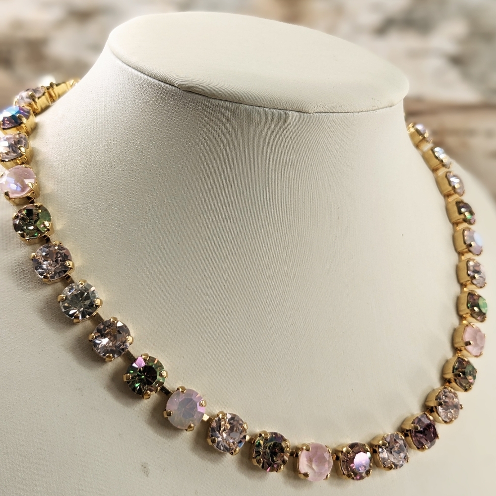 Sweetly Soft Pink AB Swarovski Necklace In 18K Gold Plated - Picture 4 of 10